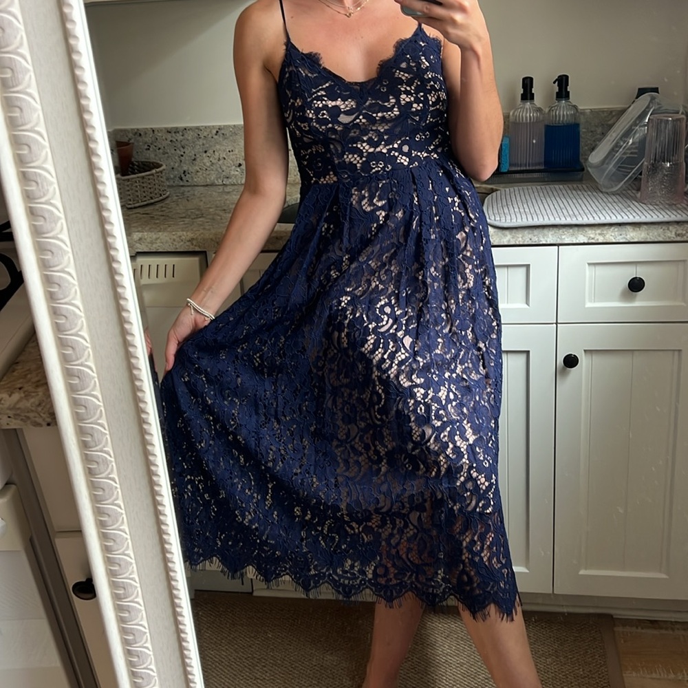 H&M Navy Blue Lace Midi Dress